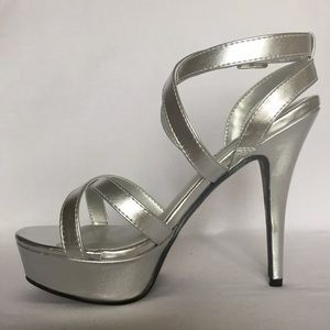 Silver metallic strappy high heels